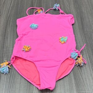 Bright Pink Kids One-Piece Swimsuit with Fun Tassels